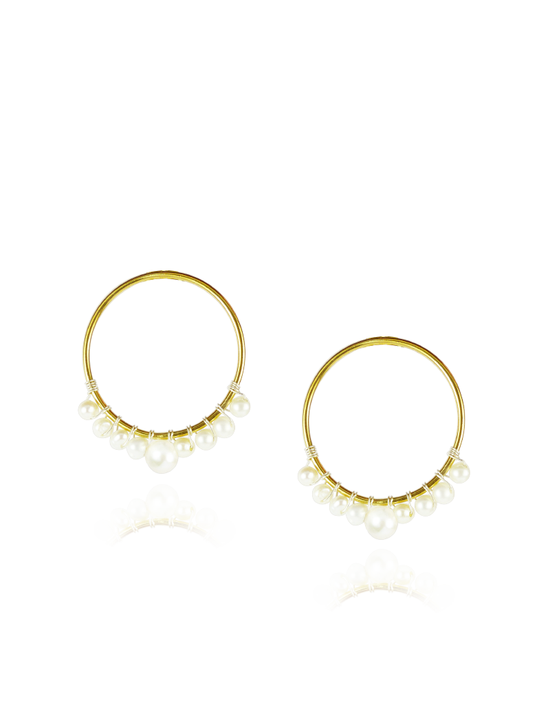 Small Pearl Hoop Post Earrings