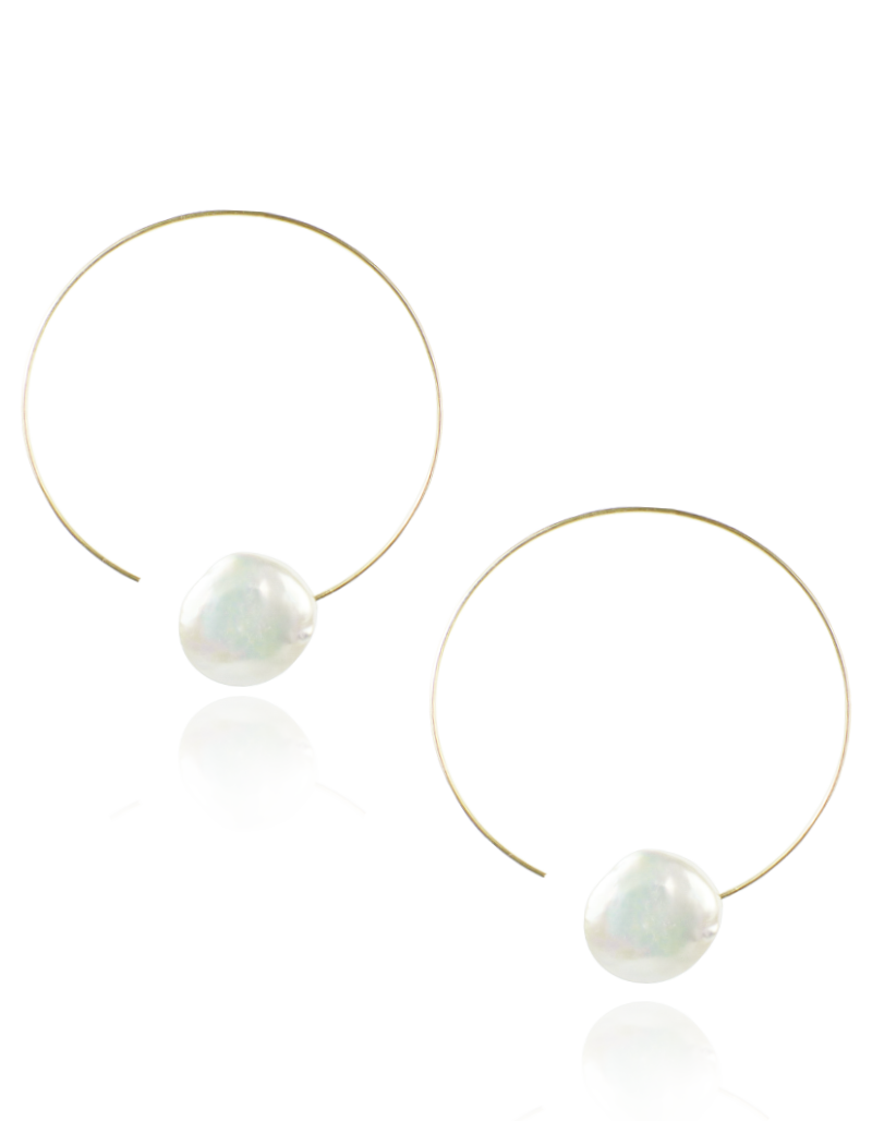 White Pearl Hoop Earrings