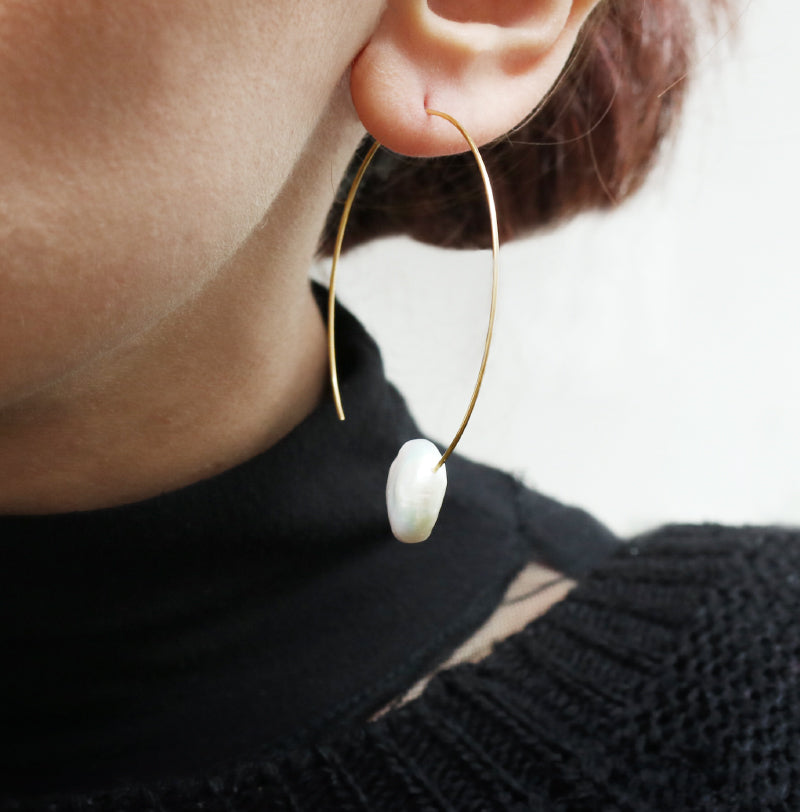 White Pearl Hoop Earrings